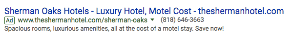 PPC ad copy Hotel